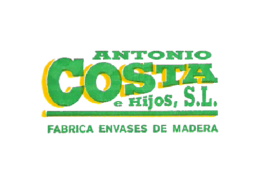 Logotipo de Antonio Costa e Hijos, S.L. en verde y amarillo, fabricante de envases de madera.