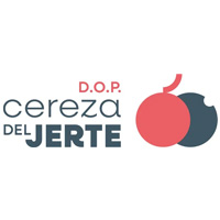 Logotipo D.O.P. Cereza del Jerte con diseño de dos cerezas en rojo y gris.