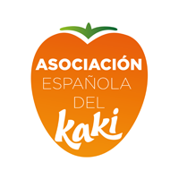 Logotipo de la Asociación Española del Kaki con diseño en forma de fruto naranja y hoja verde.