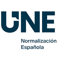 Logotipo UNE en azul con el texto ‘Normalización Española